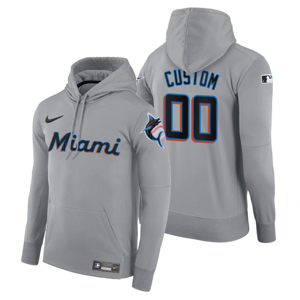 Men Miami Marlins #00 Custom gray road hoodie 2021 MLB Nike Jerseys